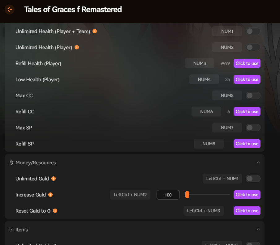 Tales of Graces f Remastered Cheat Engine